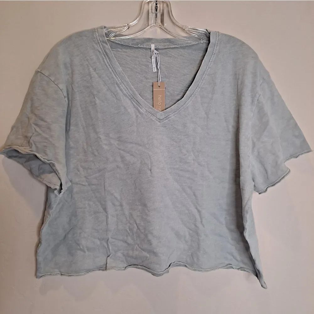 Hello Nite Short Sleeve Cropped Oversized Tee Antique Sage Size Small Cotton